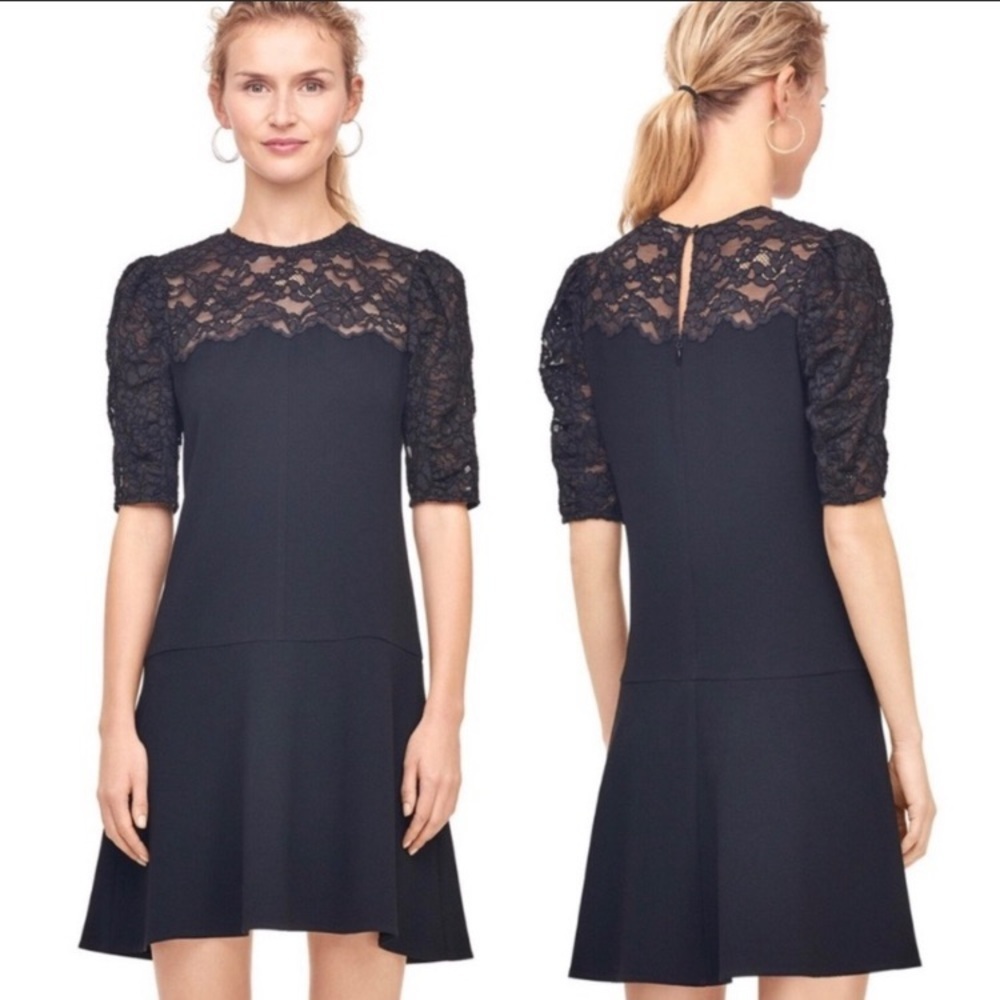 Rebecca Taylor Black Crepe & Corded Lace Dress
